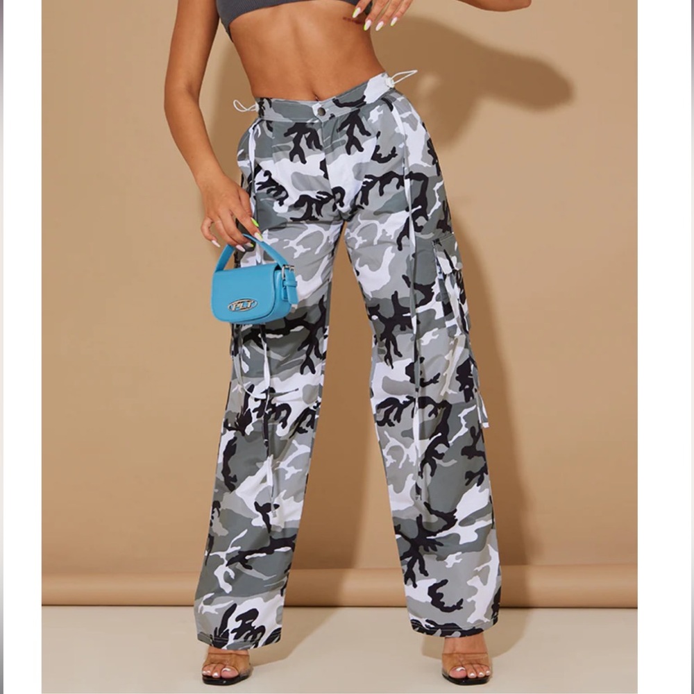 Grey Camo Print Lightweight Shell Low Rise Cargo's